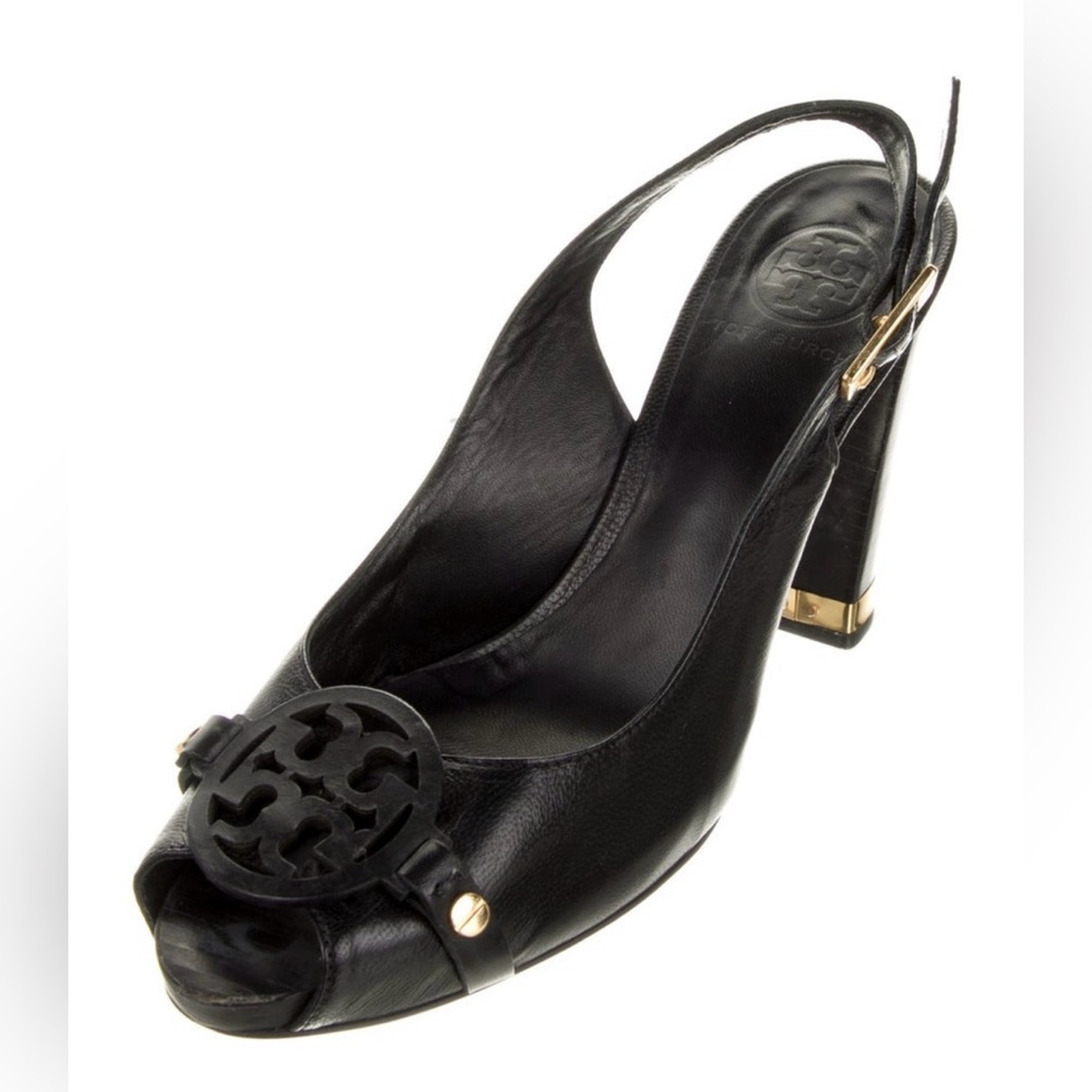 Tory Burch Black Leather Slingback Platform sandals SZ 9.5